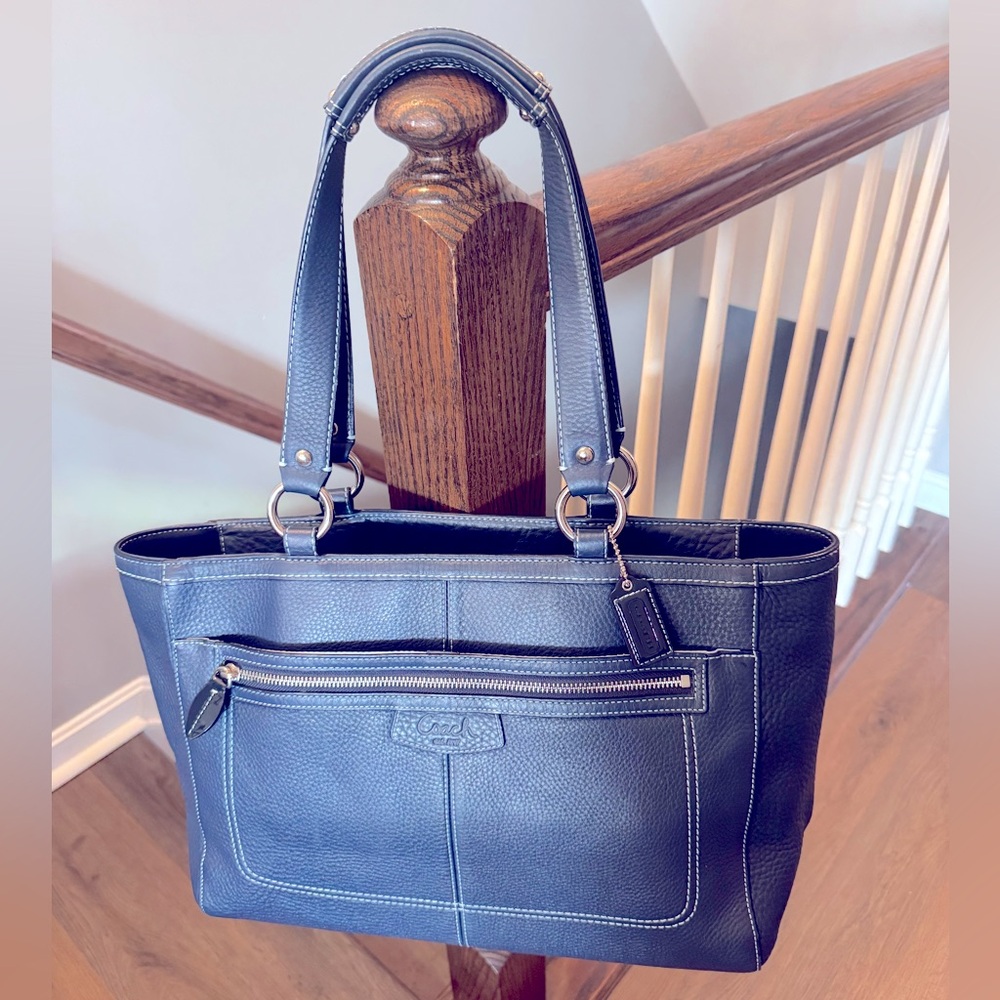 Coach Leather Blue Shoulder Bag with Structured Design